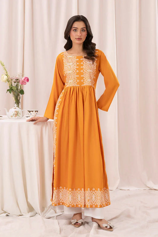 Picture of Zeek - Printed Long Kurta - Mustard - 1 Piece - D118 - Available at Raja Sahib