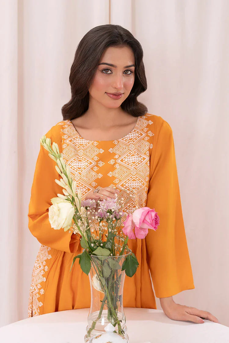 Picture of Zeek - Printed Long Kurta - Mustard - 1 Piece - D118 - Available at Raja Sahib