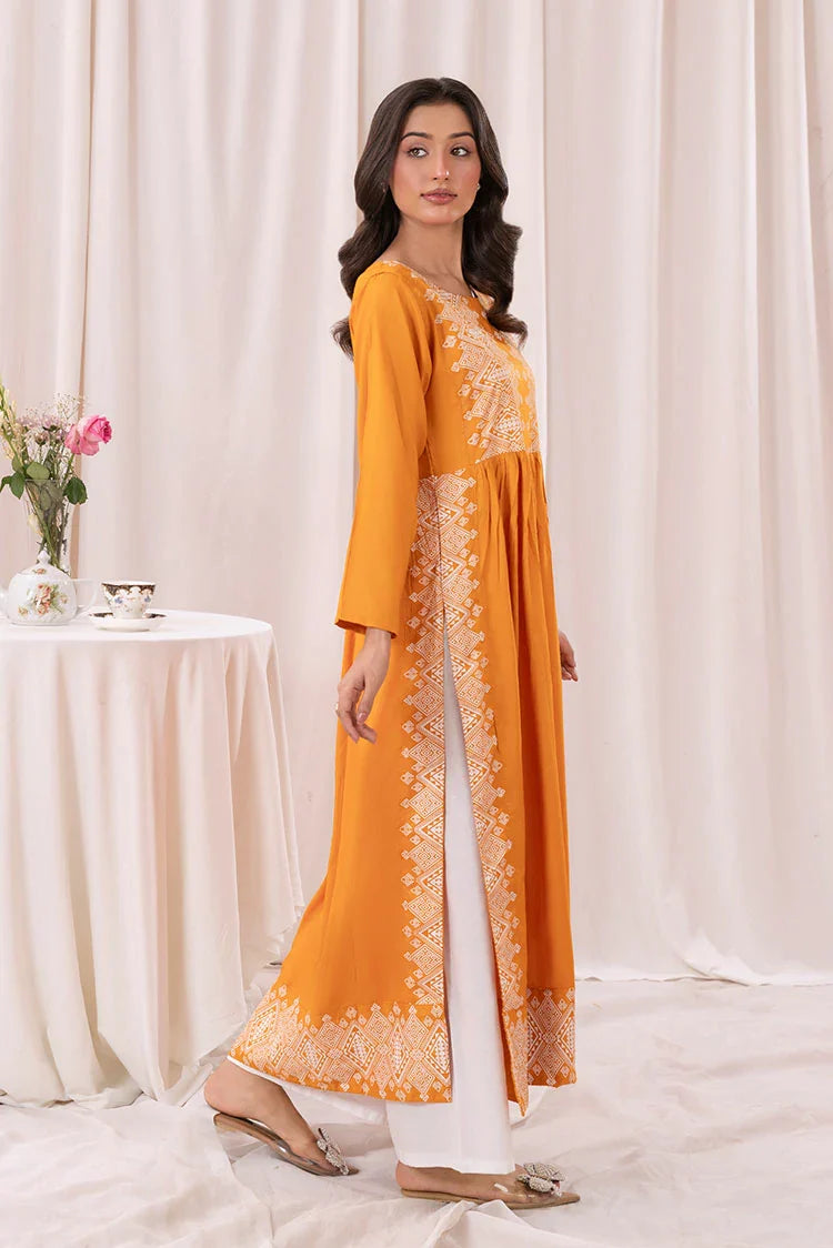 Picture of Zeek - Printed Long Kurta - Mustard - 1 Piece - D118 - Available at Raja Sahib