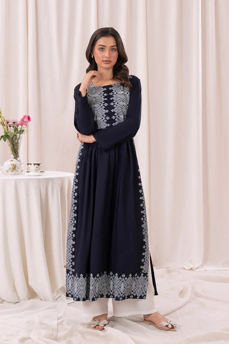 Picture of Zeek - Printed Long Kurta - Navy Blue - 1 Piece - D118 - Available at Raja Sahib