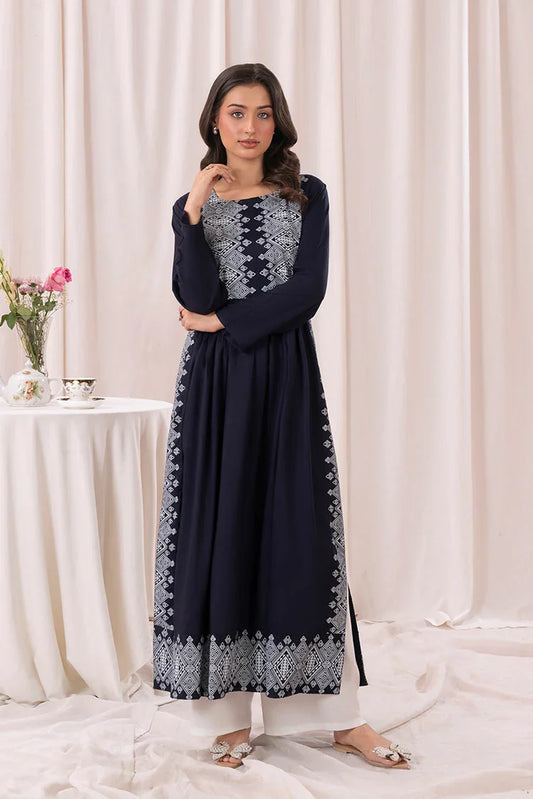 Picture of Zeek - Printed Long Kurta - Navy Blue - 1 Piece - D118 - Available at Raja Sahib