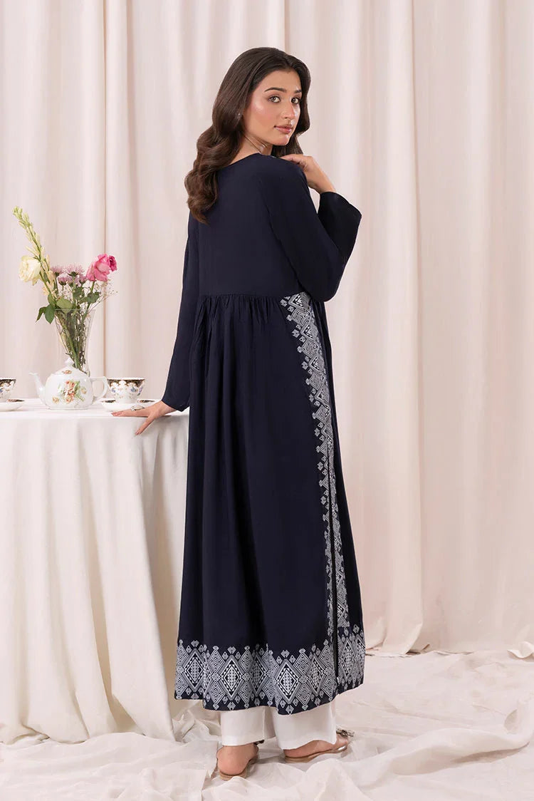 Picture of Zeek - Printed Long Kurta - Navy Blue - 1 Piece - D118 - Available at Raja Sahib