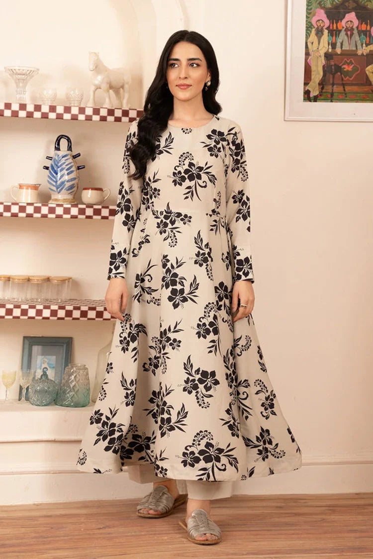 Picture of Stitch Vibes - Morganite RTW Collection - 2 PC - Beige Floral Maxi - Available at Raja Sahib