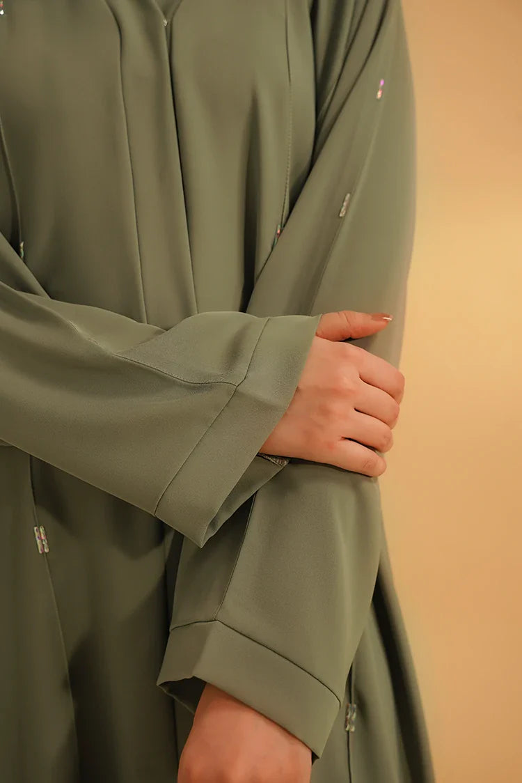 Picture of Divinely Crafted - Embellished Abaya - Sage Green - Available at Raja Sahib