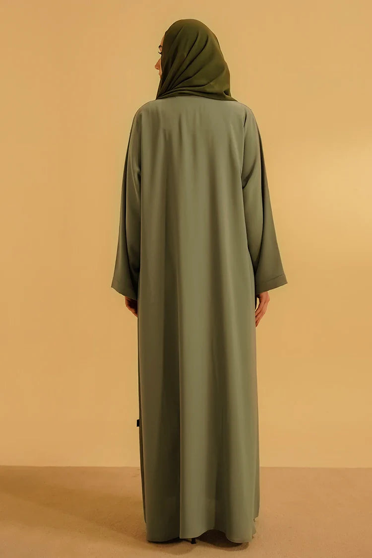 Picture of Divinely Crafted - Embellished Abaya - Sage Green - Available at Raja Sahib