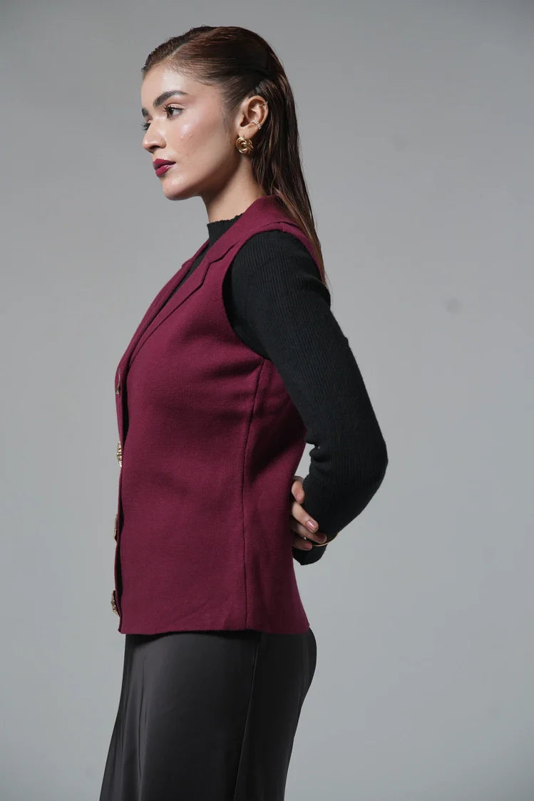 Picture of Sleeveless Collar Knit Cardigan - Available at Raja Sahib