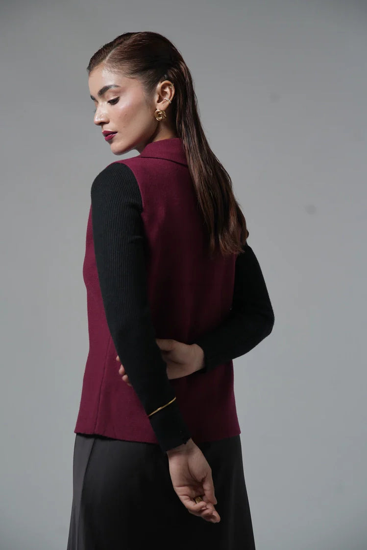 Picture of Sleeveless Collar Knit Cardigan - Available at Raja Sahib