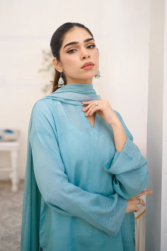 Zauk - Eid Edit  '25 - 3 Piece - Cyan