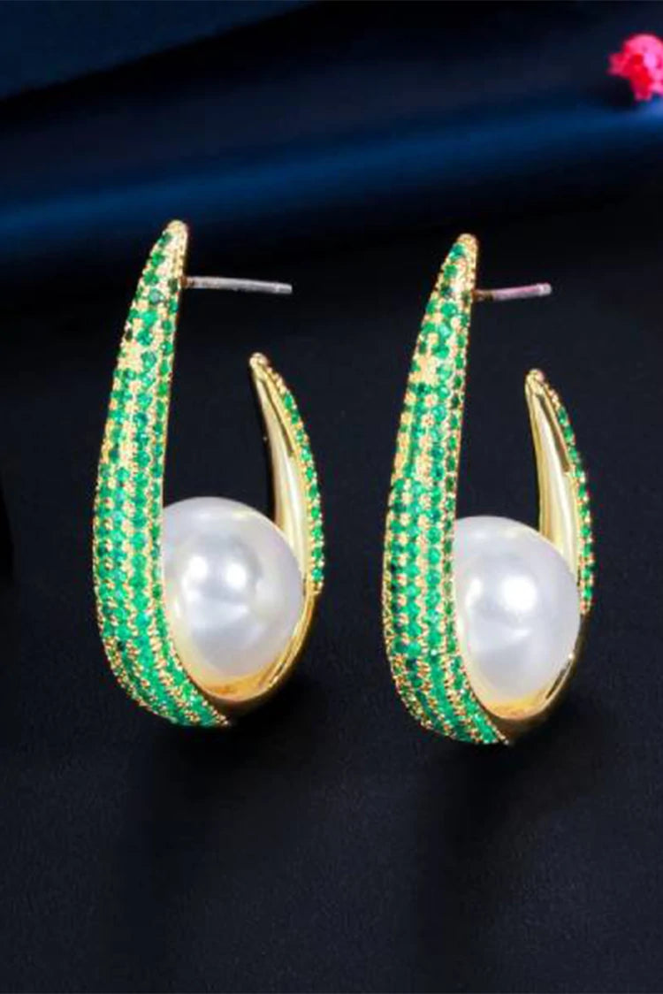 Picture of Blumoon - Pearl Hoop - Green - Earrings - Available at Raja Sahib