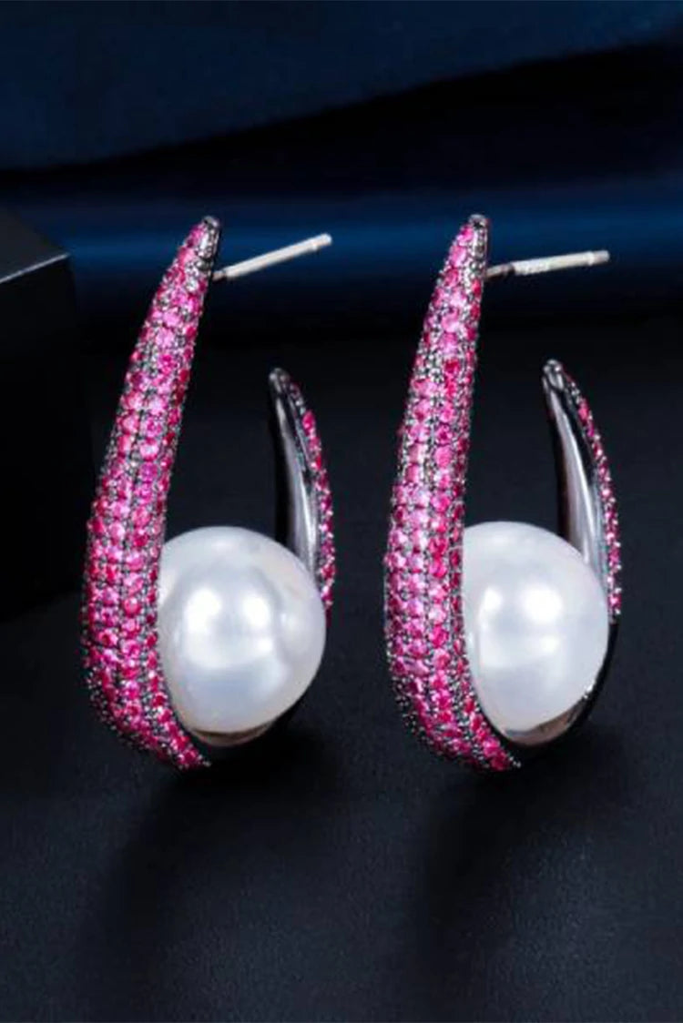 Picture of Blumoon - Pearl Hoop - Red - Earrings - Available at Raja Sahib