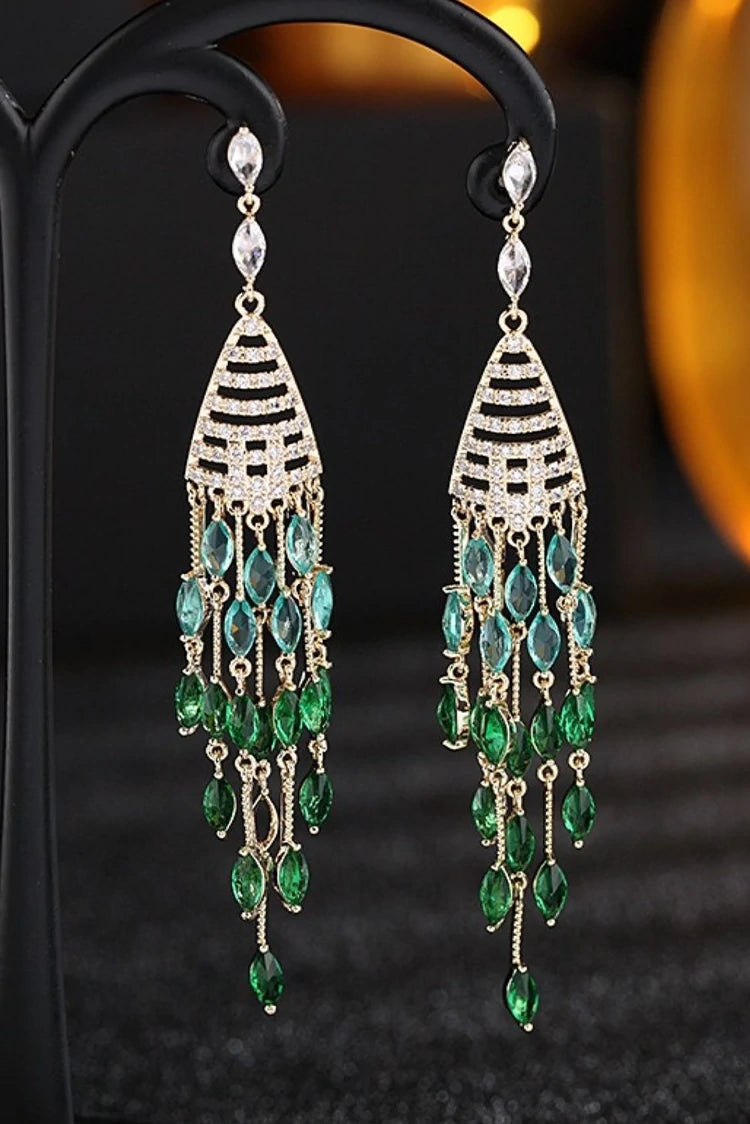 Picture of Blumoon - Green Jhumki Tassel - Green - Earrings - Available at Raja Sahib
