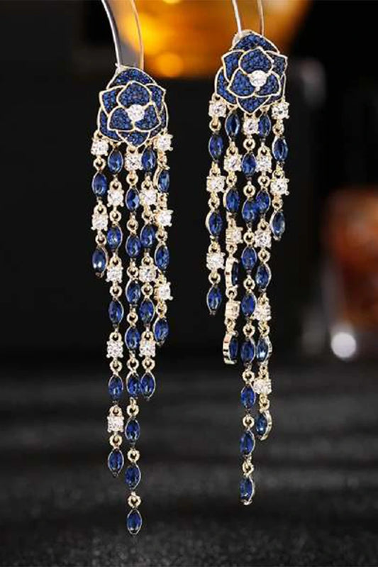 Picture of Blumoon - Silver Needles Long Tassel - Blue - Earrings - Available at Raja Sahib