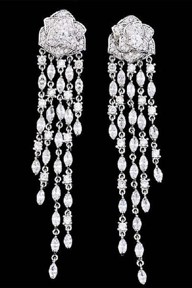 Picture of Blumoon - Silver Needles Long Tassel - Clear - Earrings - Available at Raja Sahib