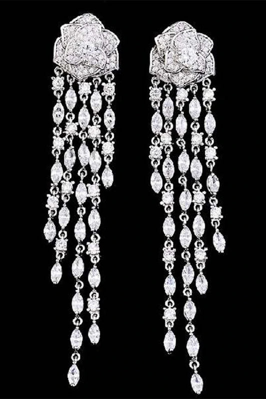 Picture of Blumoon - Silver Needles Long Tassel - Clear - Earrings - Available at Raja Sahib