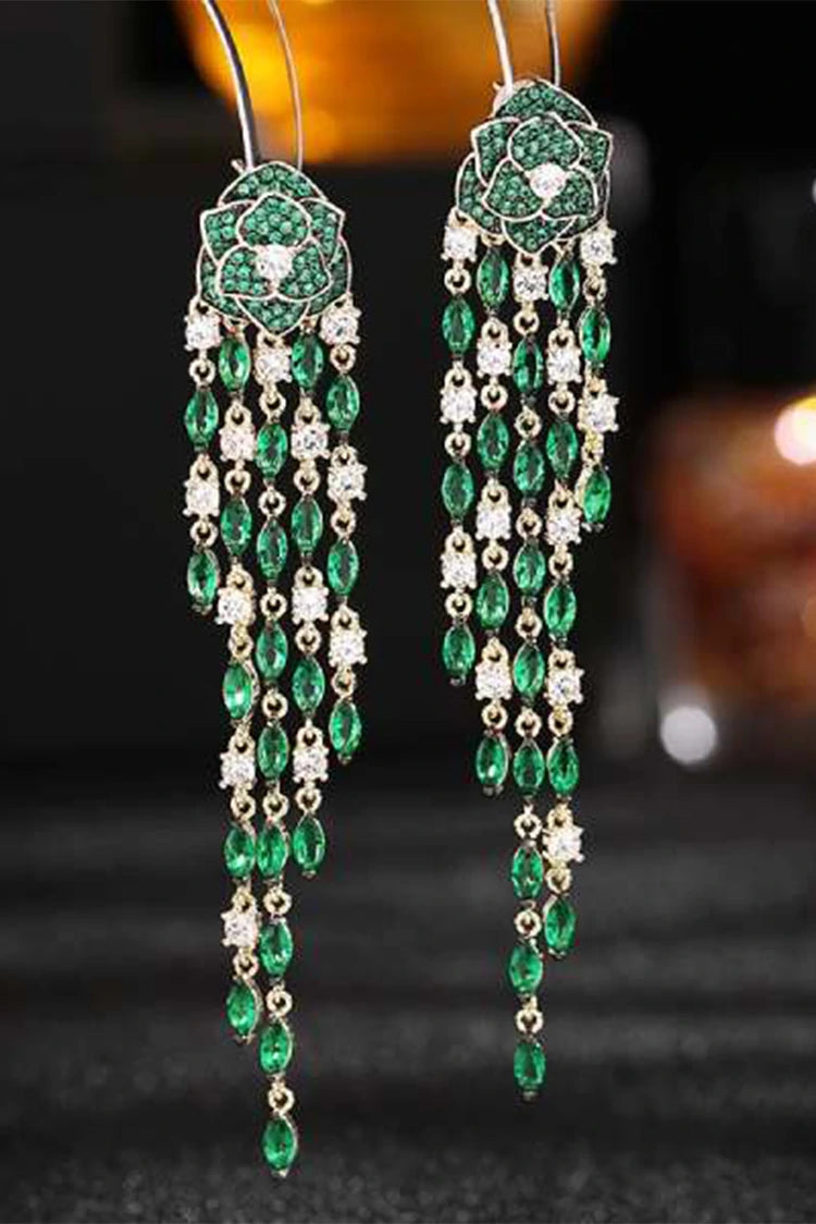 Picture of Blumoon - Silver Needles Long Tassel - Green - Earrings - Available at Raja Sahib