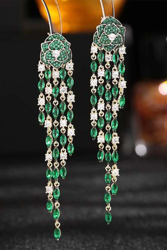 Picture of Blumoon - Silver Needles Long Tassel - Green - Earrings - Available at Raja Sahib
