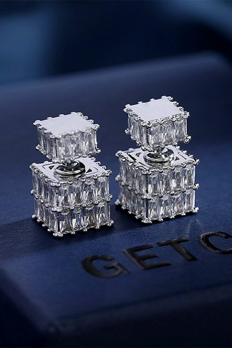 Picture of Blumoon - Two Way Zircon - Ear Studs - Clear - Available at Raja Sahib