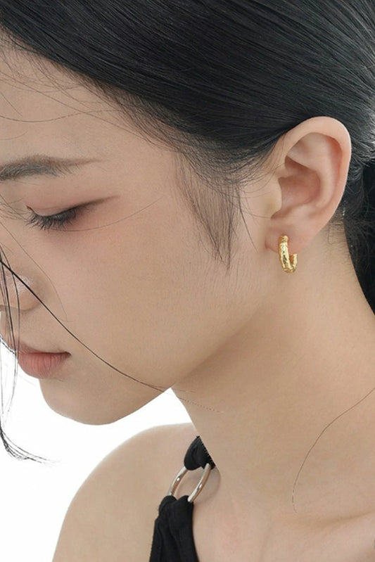 Picture of Blumoon - 925 Sterling Silver Matt Hoop - Earrings - Gold - Available at Raja Sahib