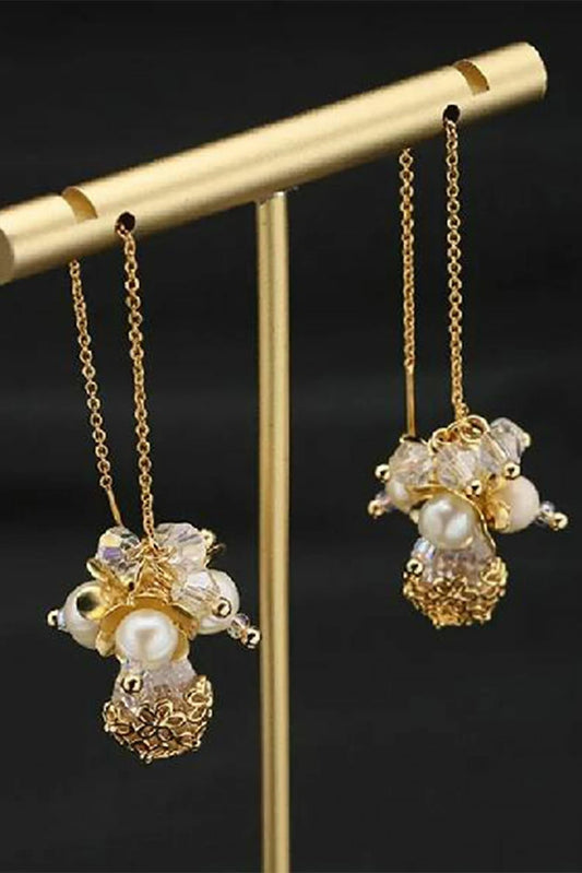 Picture of Blumoon - Long Pearl - Earrings - Gold - Available at Raja Sahib