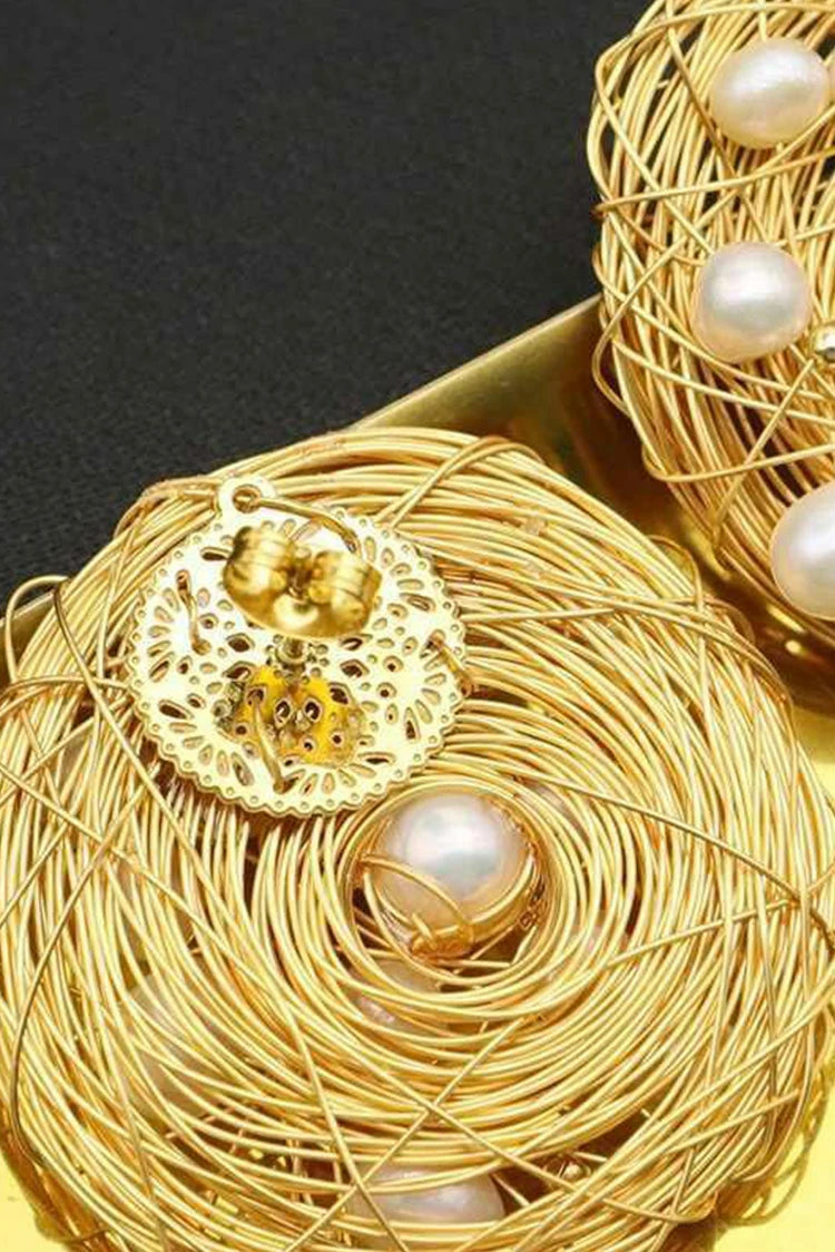 Picture of Blumoon - Freshwater Pearl Nest - Earrings - Gold - Available at Raja Sahib