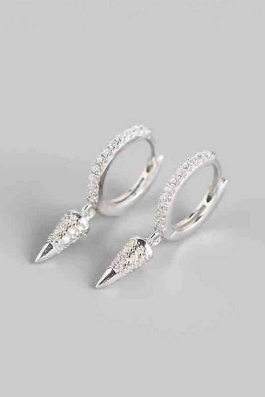 Picture of Blumoon - Shiny Pave Spike Dangle Hoops - Silver - Available at Raja Sahib