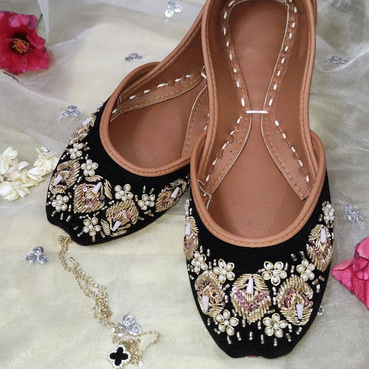 Picture of <!--dn-->Black Embellished Velvet Khussa - Available at Raja Sahib