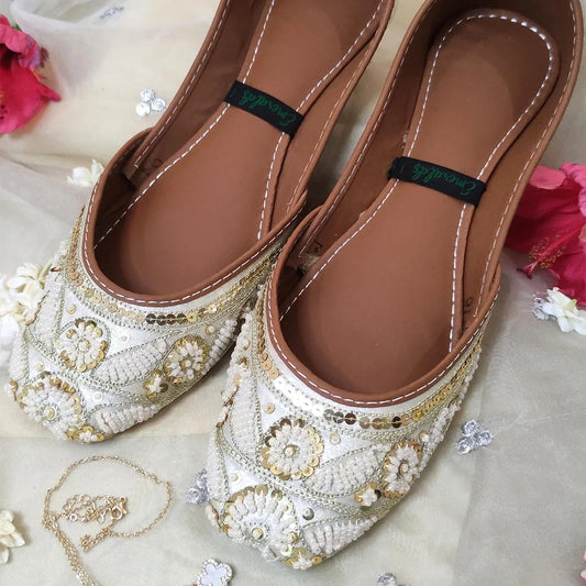 Picture of <!--dr-->White Motia Embroidered Khussa - Available at Raja Sahib