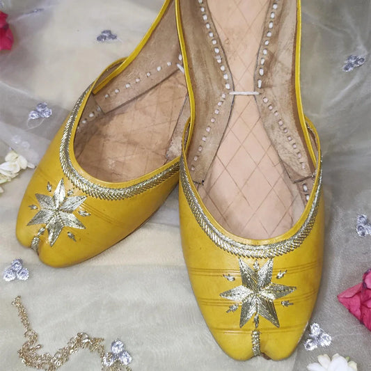 Picture of <!--dq-->Yellow Tilla Pure Leather Khussa - Available at Raja Sahib