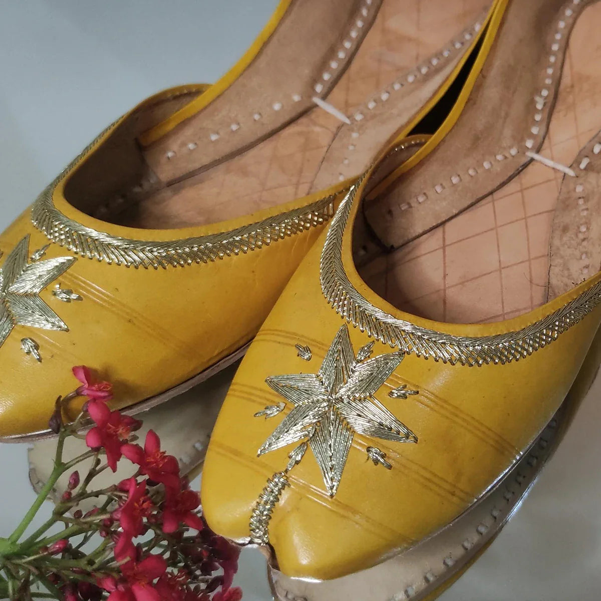 Picture of <!--dq-->Yellow Tilla Pure Leather Khussa - Available at Raja Sahib