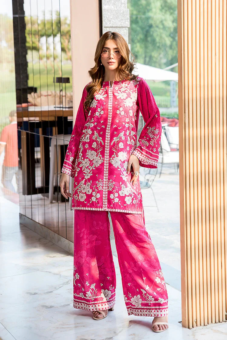 Picture of Ellena - Flaming Fuschia Premium Blend Fusion Co-Ords Set - Available at Raja Sahib