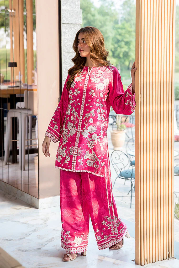 Picture of Ellena - Flaming Fuschia Premium Blend Fusion Co-Ords Set - Available at Raja Sahib