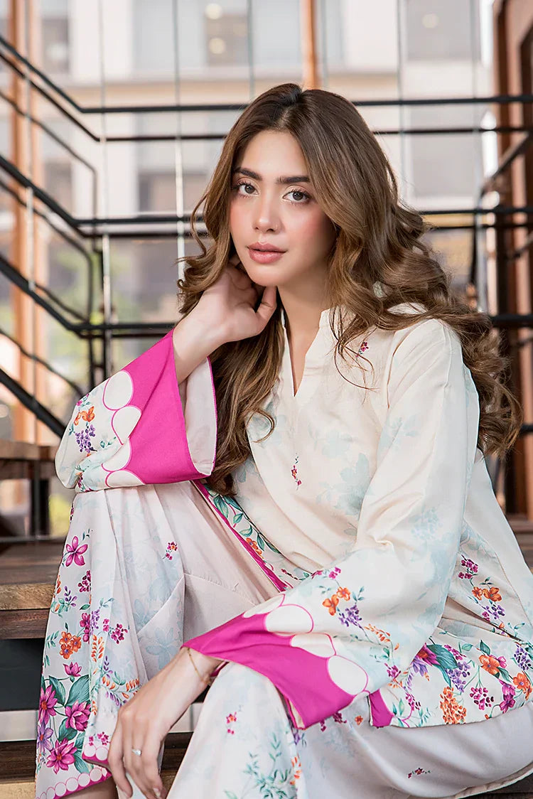 Picture of Ellena - Floral Blanc Premium Blend Fusion Co-Ords Set - Available at Raja Sahib