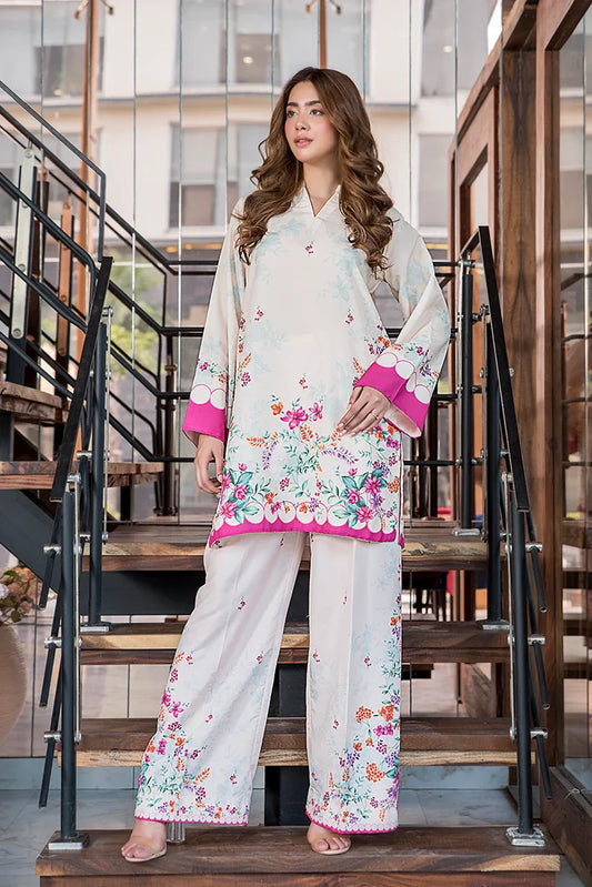 Picture of Ellena - Floral Blanc Premium Blend Fusion Co-Ords Set - Available at Raja Sahib