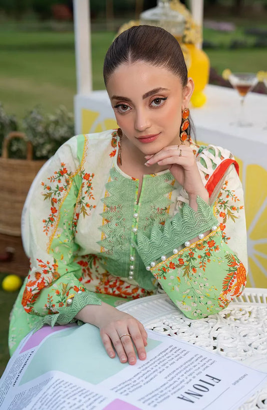 Fiona - 3 Piece Printed Lawn - Green Aloe