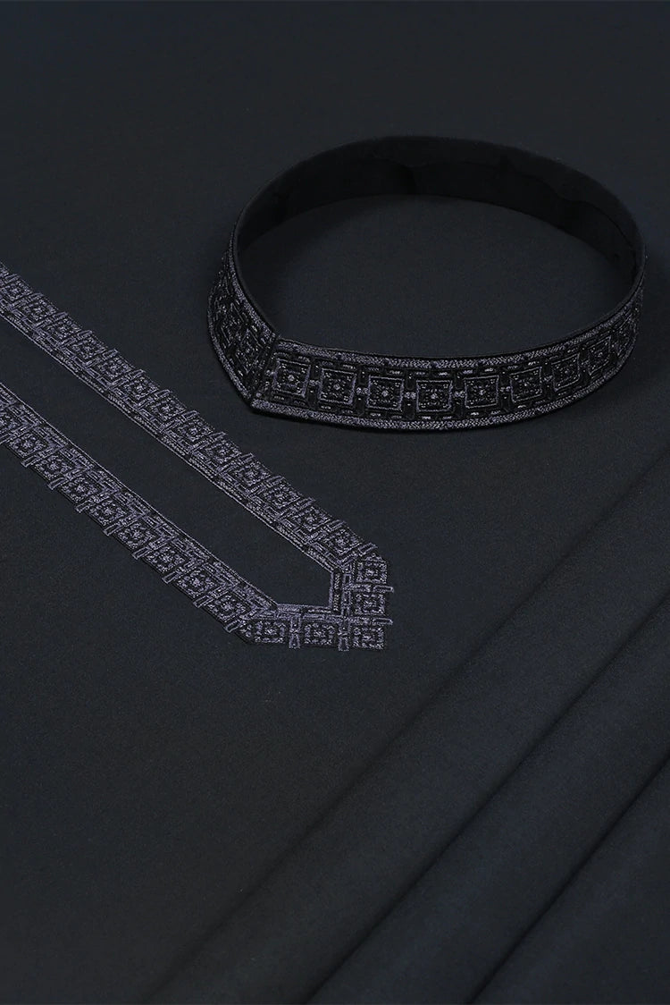 Picture of Fabrich - Men's Unstitch Embroidered Neckline Kameez Shalwar - Black - Available at Raja Sahib