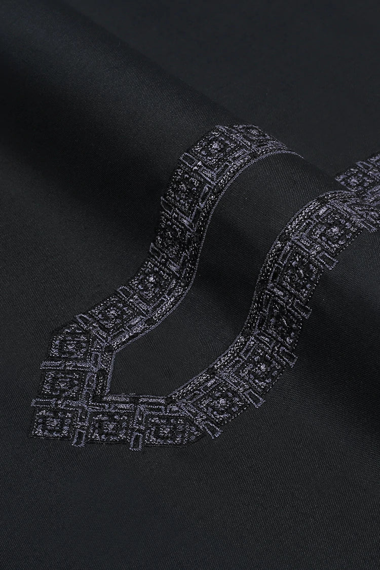 Picture of Fabrich - Men's Unstitch Embroidered Neckline Kameez Shalwar - Black - Available at Raja Sahib