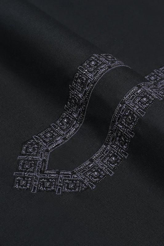 Picture of Fabrich - Men's Unstitch Embroidered Neckline Kameez Shalwar - Black - Available at Raja Sahib