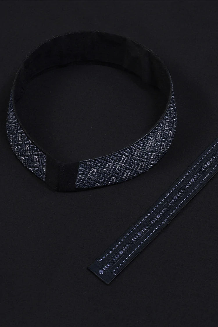 Picture of Fabrich - Men's Unstitch Multi-Colors Fancy-Stitch Embroidered Suit - Black - Available at Raja Sahib