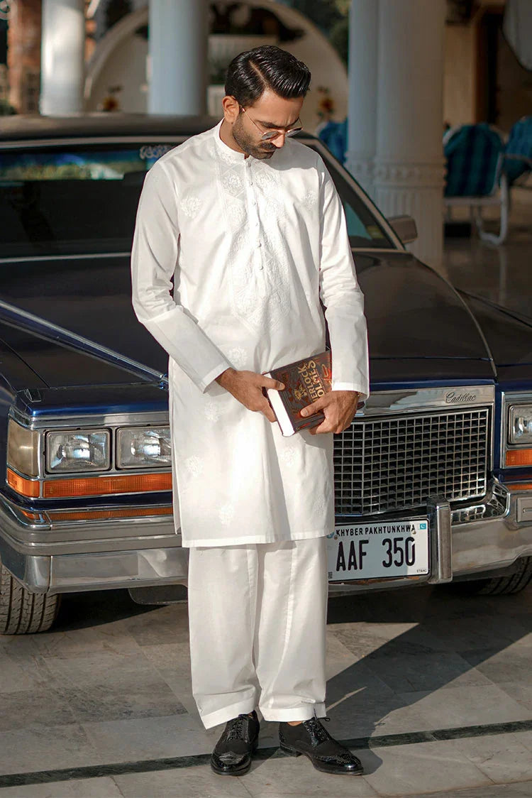 Picture of Fabrich - Men's Embroidered Unstitched Kameez Shalwar - Snow White - Available at Raja Sahib