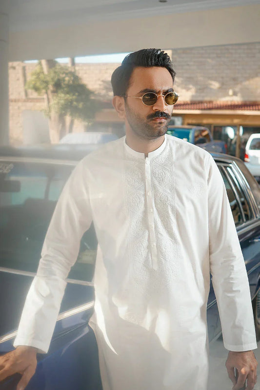 Picture of Fabrich - Men's Embroidered Unstitched Kameez Shalwar - Snow White - Available at Raja Sahib