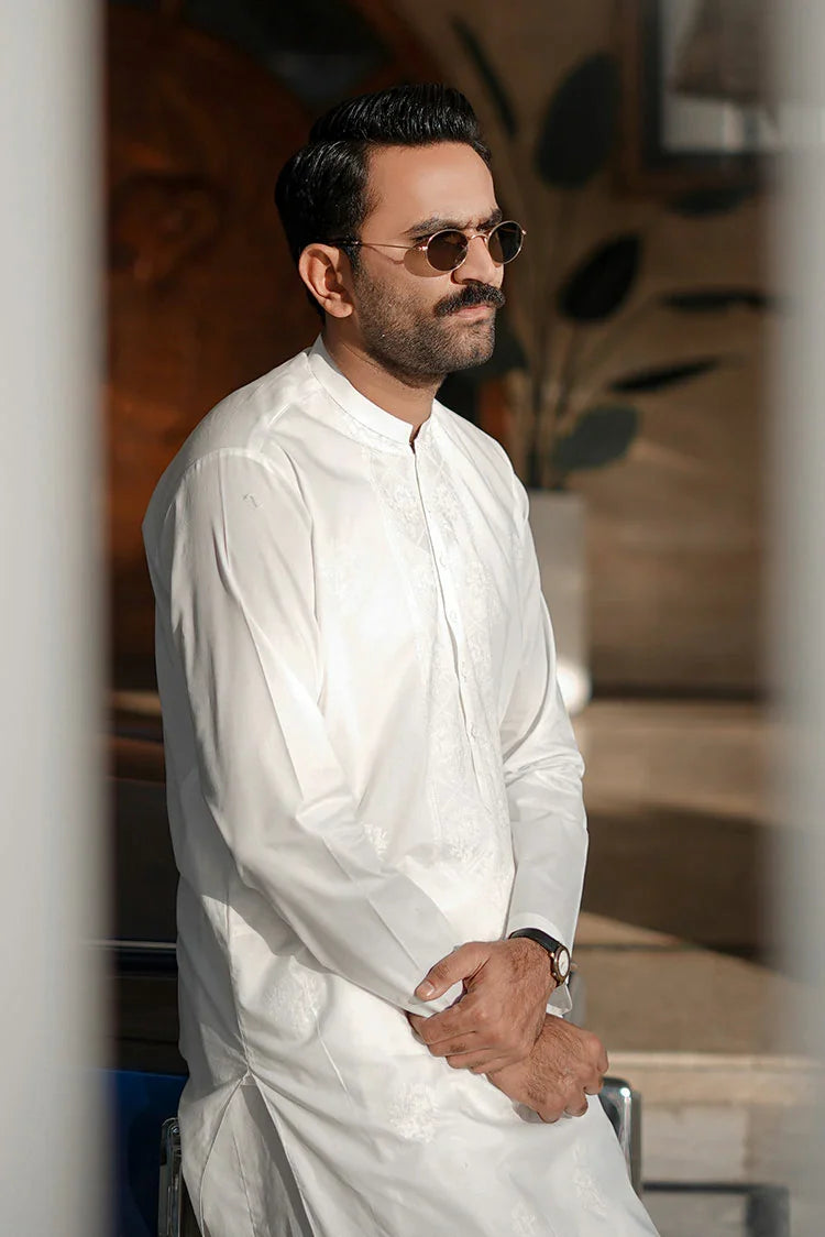 Picture of Fabrich - Men's Embroidered Unstitched Kameez Shalwar - Snow White - Available at Raja Sahib