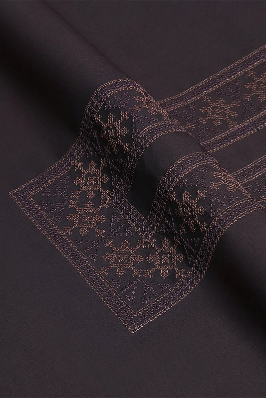 Picture of Fabrich - Men's Unstitch Cross Stitch Embroidered Kameez Shalwar - Chocolate - Available at Raja Sahib