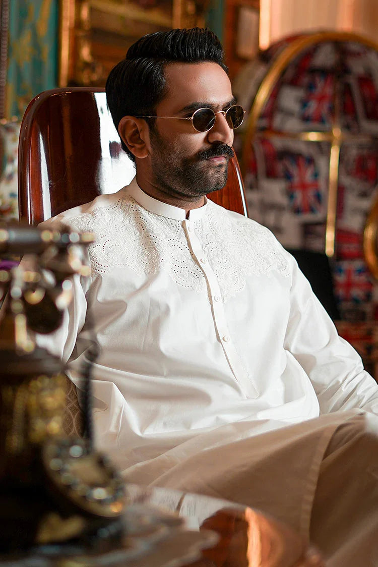 Picture of Fabrich - Men's Embroidered Unstitch Kameez Shalwar - Off White - Available at Raja Sahib