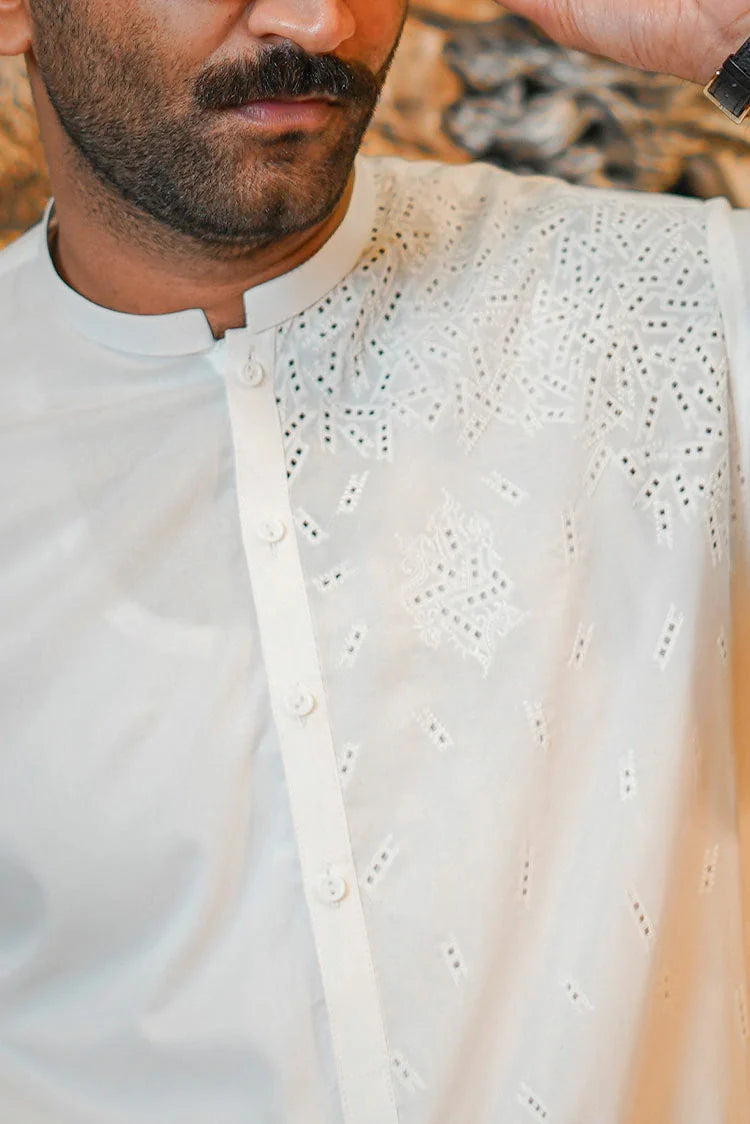 Picture of Fabrich - Men's Embroidered Unstitch Kameez Shalwar - Off White - Available at Raja Sahib