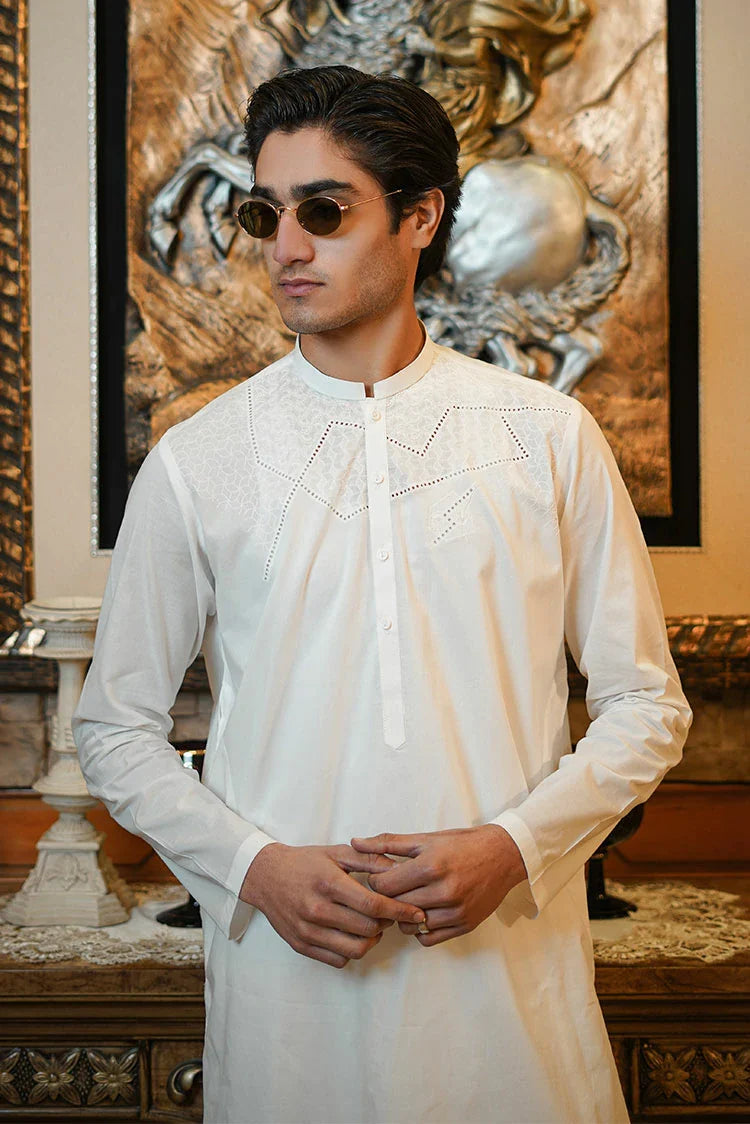 Picture of Fabrich - Men's Embroidered Unstitch Kameez Shalwar - Off White - Available at Raja Sahib