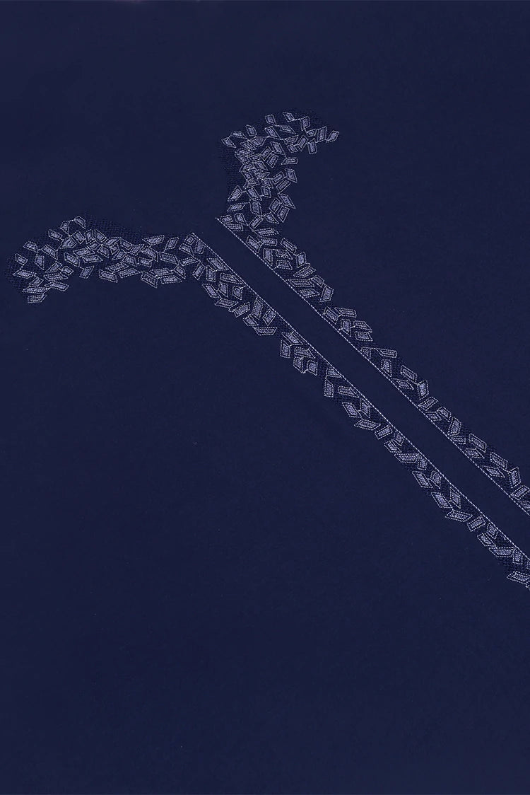 Picture of Fabrich - Men's Unstitch Embroidered Neckline Kameez Shalwar- Navy - Available at Raja Sahib