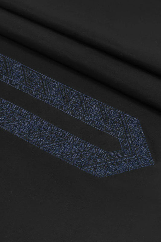 Picture of Fabrich - Men's Unstitch Embroidered Kameez Shalwar - Black - Available at Raja Sahib