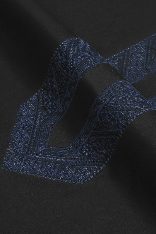 Picture of Fabrich - Men's Unstitch Embroidered Kameez Shalwar - Black - Available at Raja Sahib