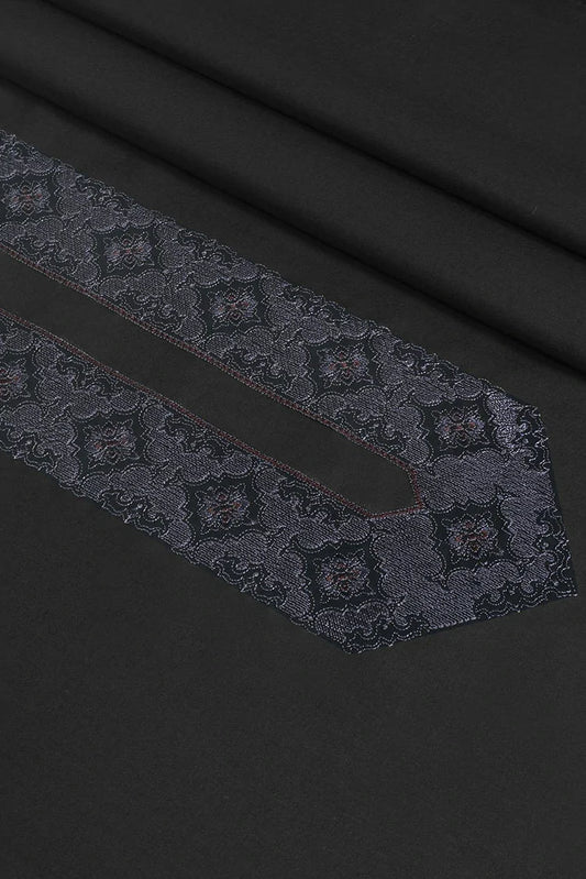 Picture of Fabrich - Men's Unstitch Embroidered Neckline Kameez Shalwar - Black - Available at Raja Sahib