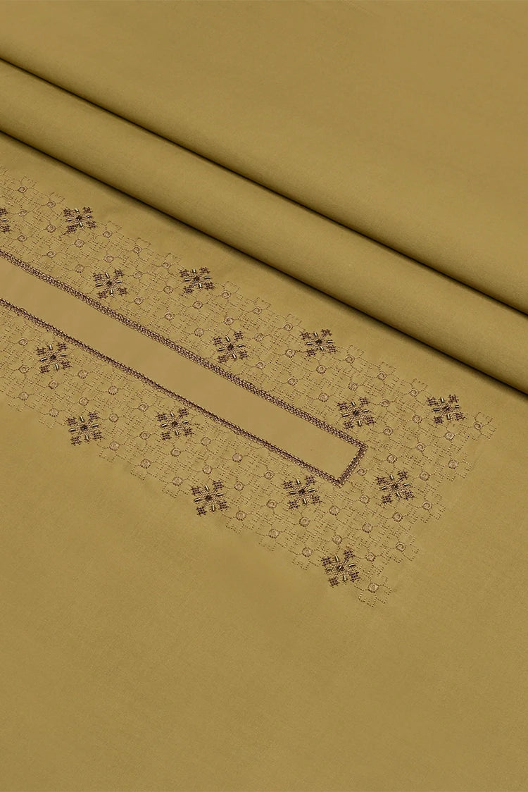 Picture of Fabrich - Men's Unstitch Cross Stitch Embroidered Neckline Kameez Shalwar -Antique Gold - Available at Raja Sahib